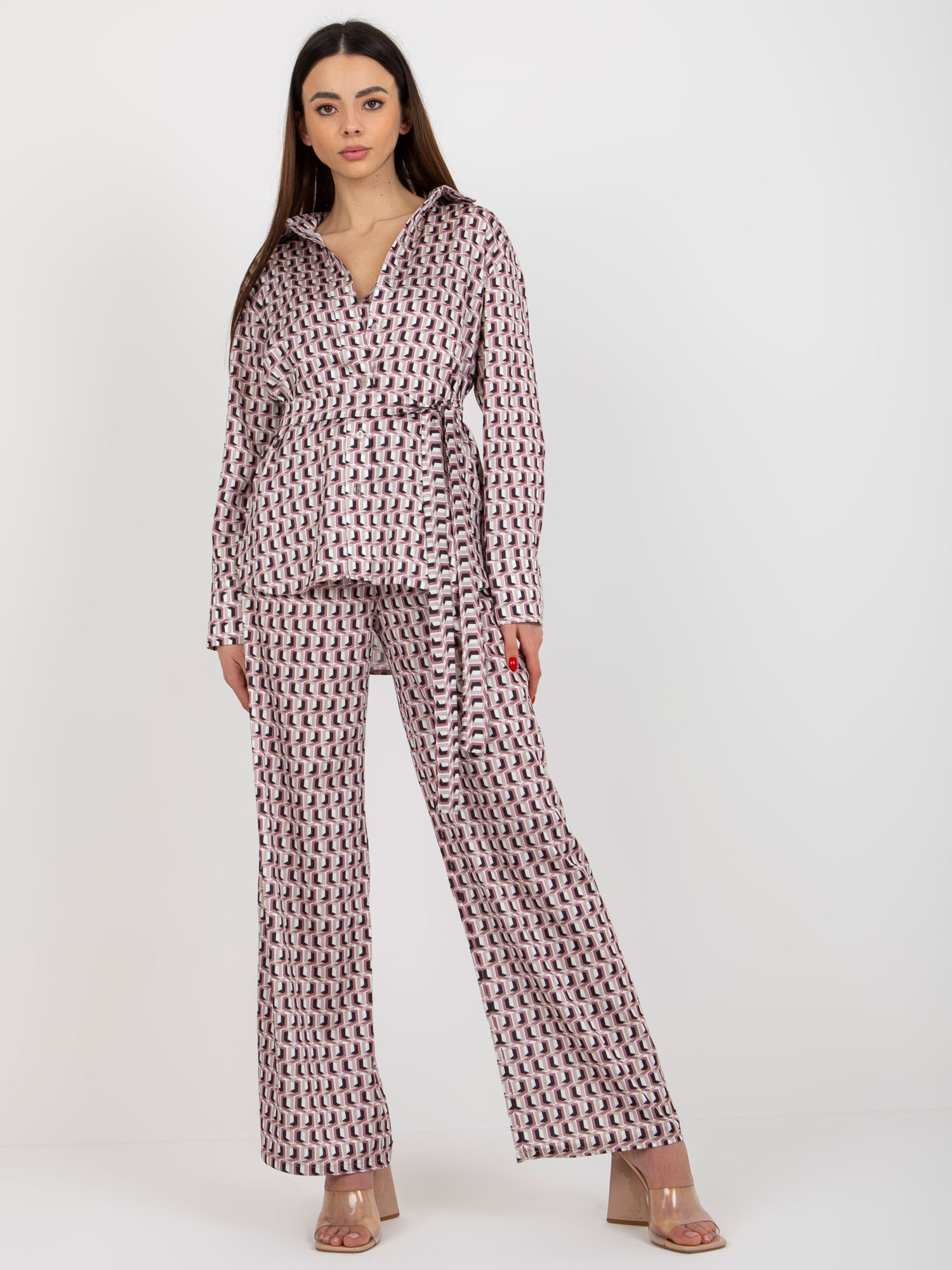 Béžový vzorovaný set tielka, nohavíc a košele LK-KMPL-509001.42P-beige Veľkosť: S/M