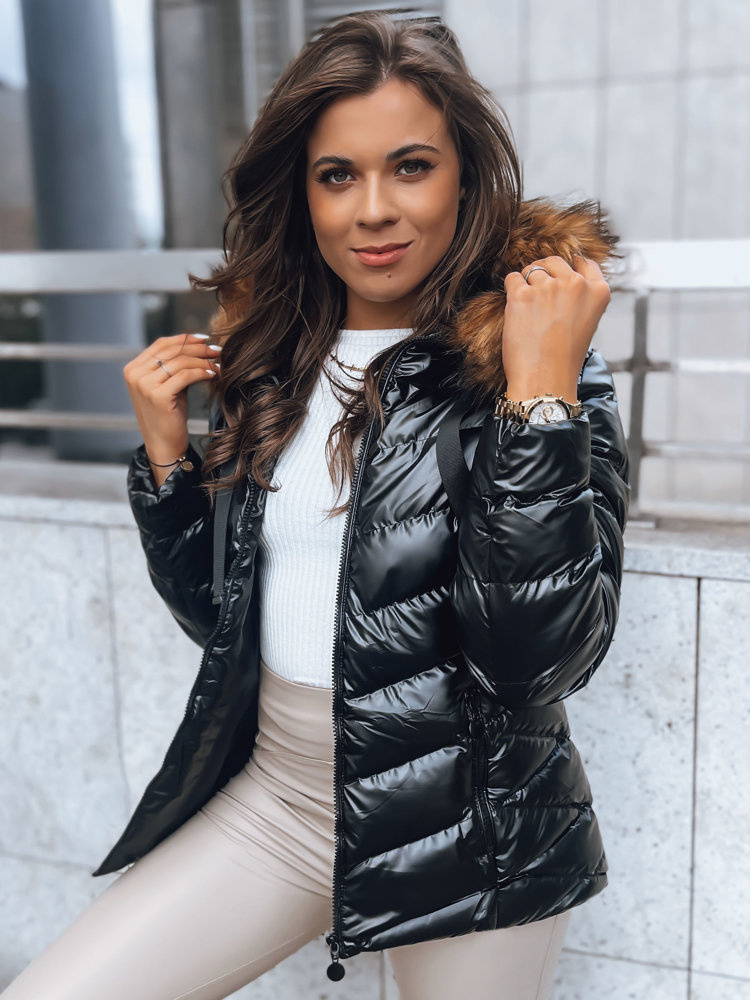 Čierna lesklá prešívaná bunda MIRIAL TY3769 Veľkosť: M