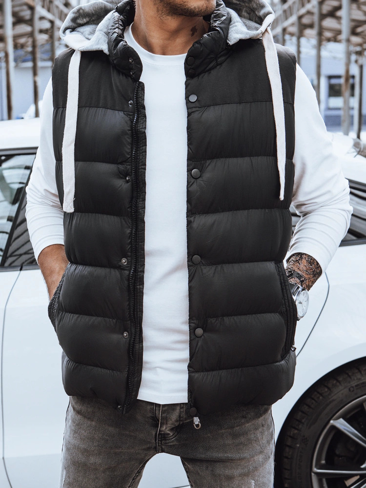 Čierna prešívaná vesta s mikinovou kapucňou TX3936z Veľkosť: M