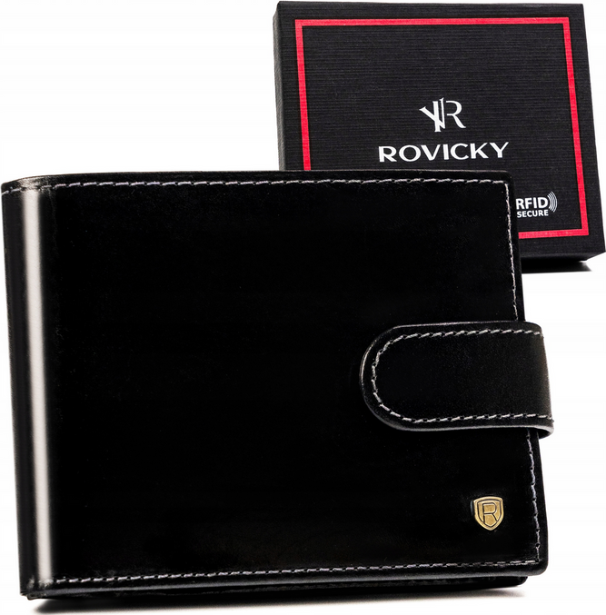 Rovicky Čierna kožená peňaženka s prešívaním L211 [DH] 22319L-VT-RVT Veľkosť: ONE SIZE