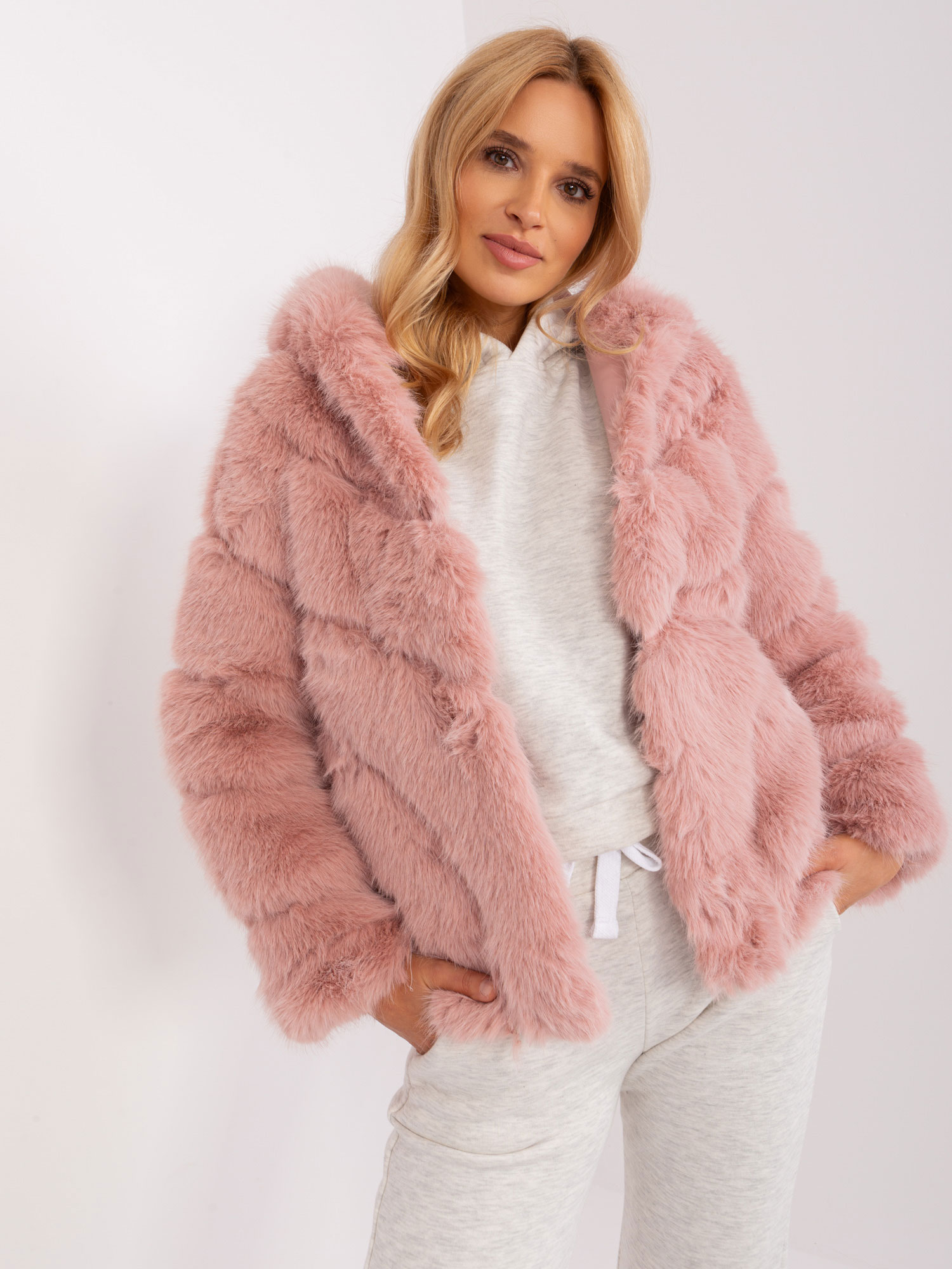 SVETLORUŽOVÝ DÁMSKY KOŽÚŠOK -AT-KR-2386.00P-LIGHT PINK Veľkosť: L/XL