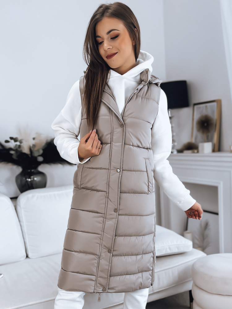 Béžová dlhá prešívaná vesta TUTI TY3272 Veľkosť: 2XL