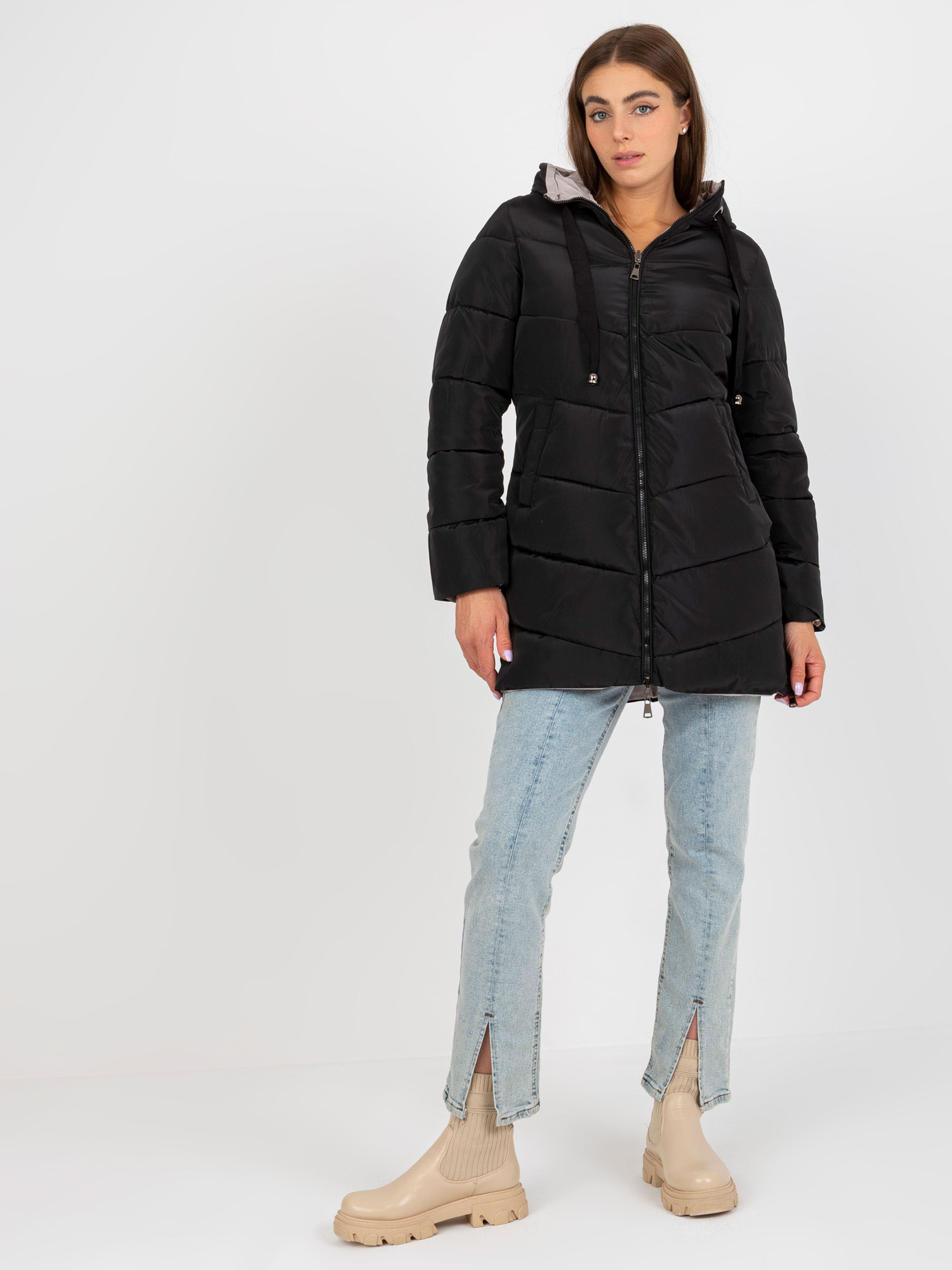 Čierno-béžová obojstranná bunda -NM-KR-L22-9872.93-black-beige Veľkosť: S