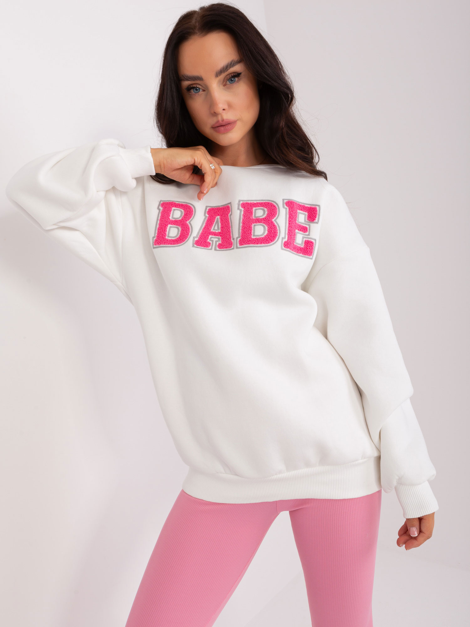 Smotanová oversize mikina BABE -EM-BL-617-11.32-ecru Veľkosť: ONE SIZE