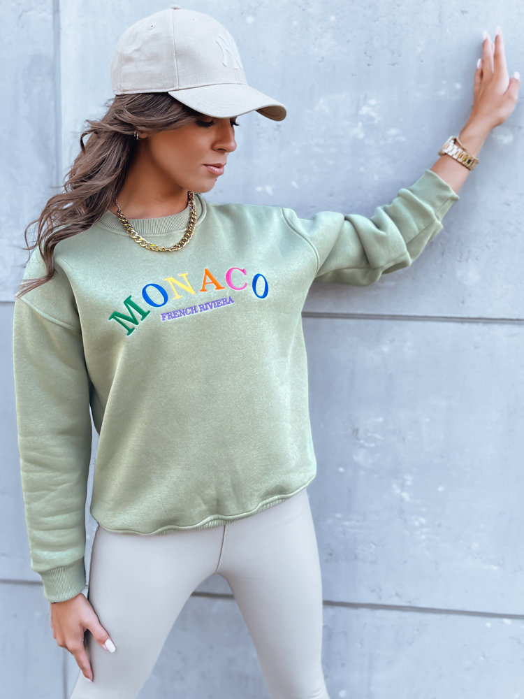 Olivová mikina s farebným nápisom MONACO BY1233 Veľkosť: L