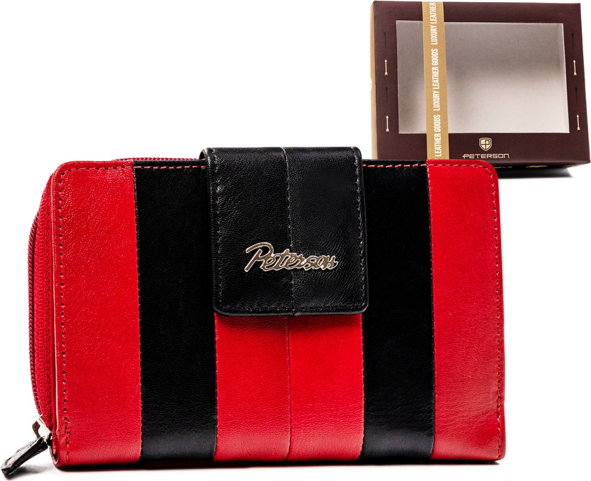 Peterson Čierno-červená stredná kožená peňaženka Y440 [DH] PTN KA-18 Veľkosť: ONE SIZE