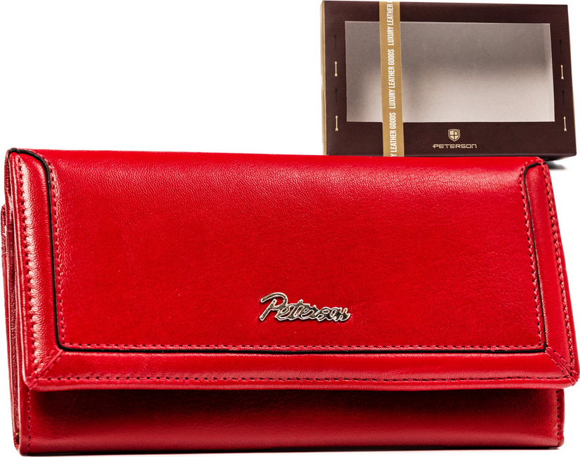 Peterson Červená veľká hladká kožená peňaženka Y438 [DH] PTN KA-23 Veľkosť: ONE SIZE