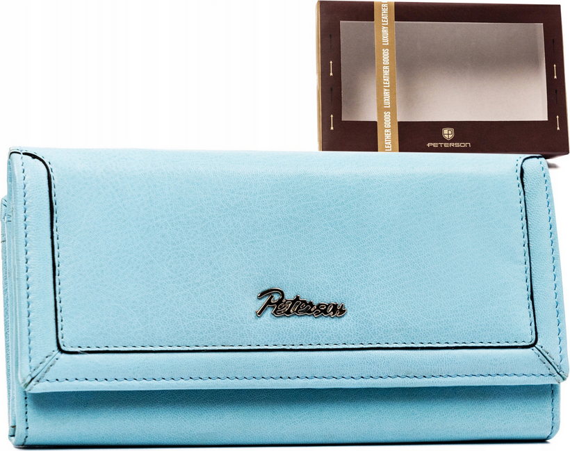 Peterson Svetlomodrá veľká hladká kožená peňaženka Y434 [DH] PTN KA-23 Veľkosť: ONE SIZE
