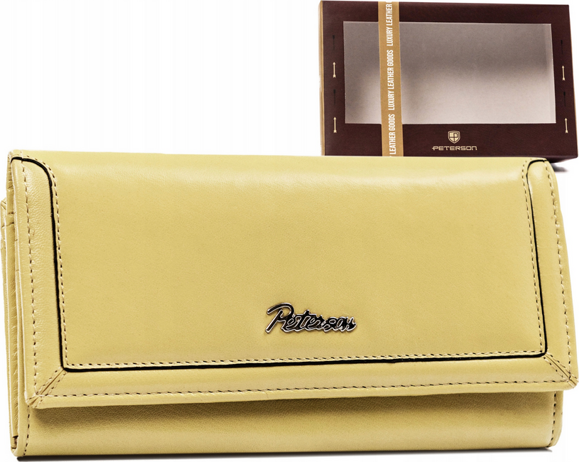 Peterson Žltá veľká hladká kožená peňaženka Y431 [DH] PTN KA-23 Veľkosť: ONE SIZE