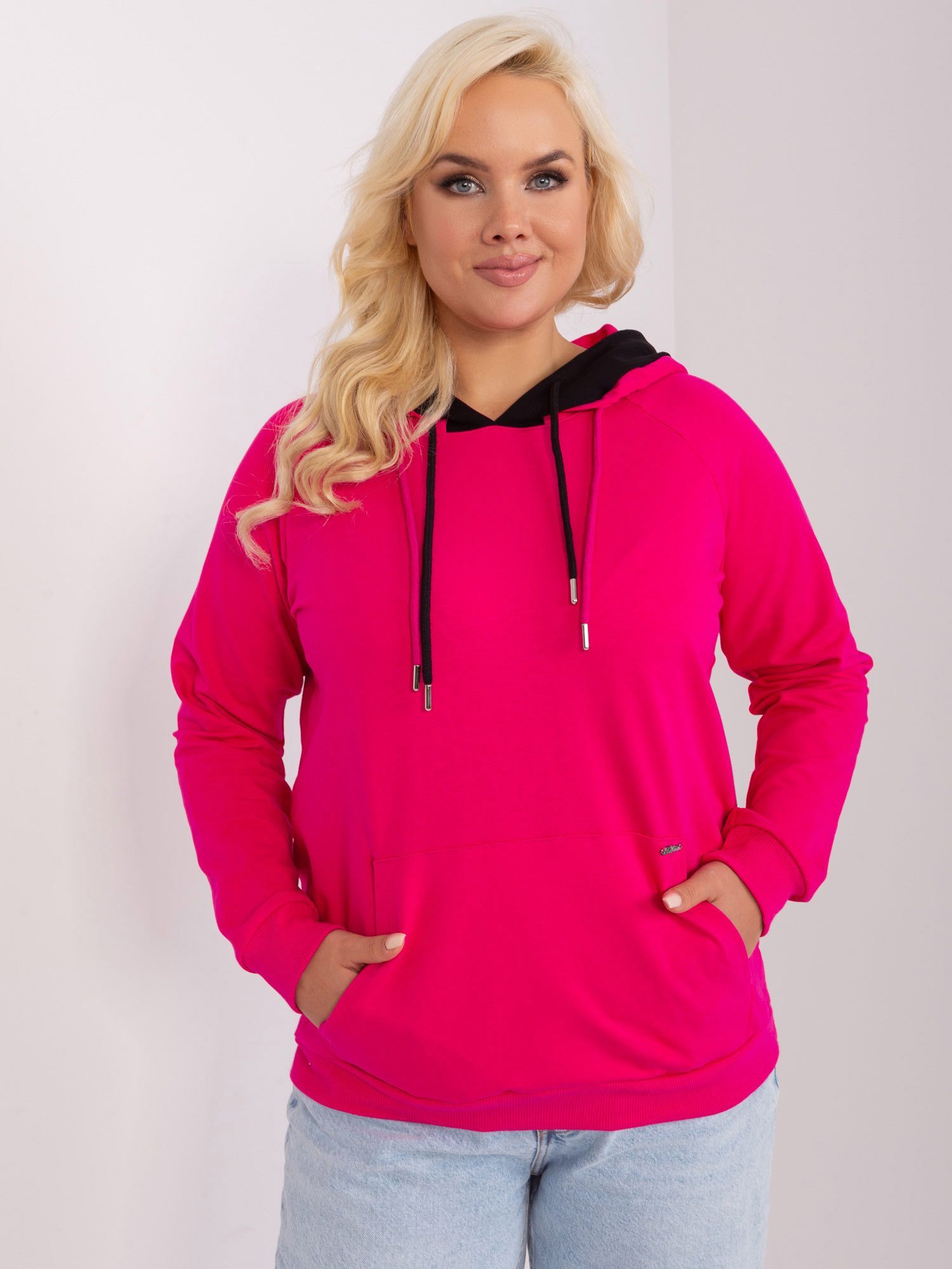 Tmavoružová mikina s kapucňou RV-BL-9087.77P-dark pink Veľkosť: ONE SIZE
