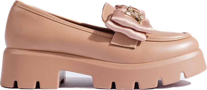 Béžové lakované mokasíny na platforme s mašľou H8-520KH Veľkosť: 40