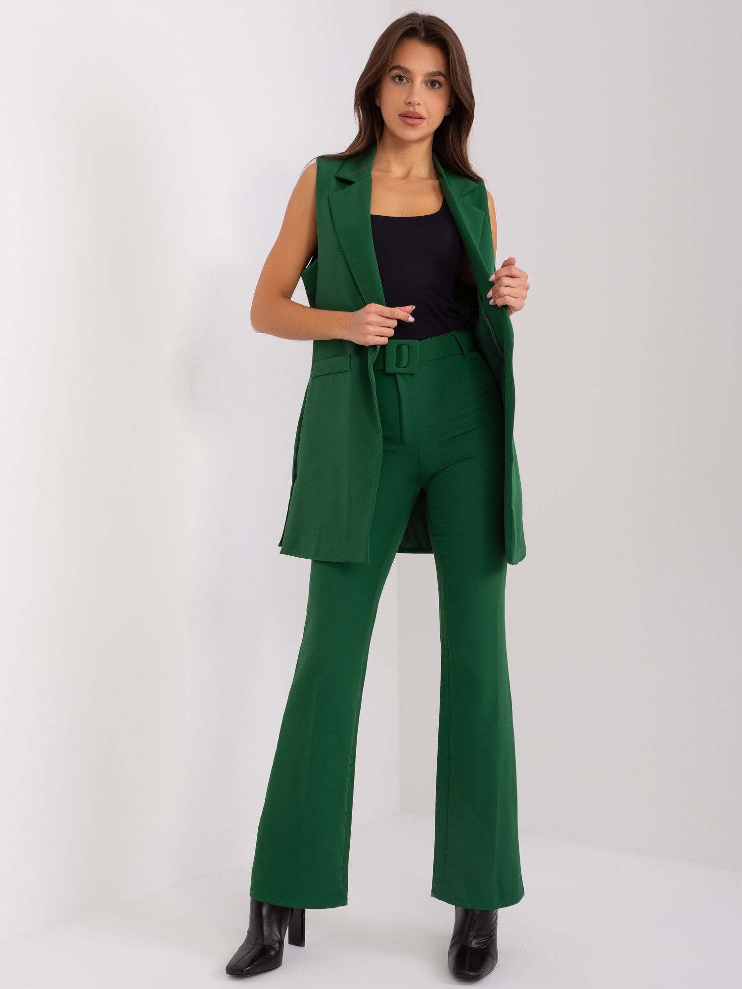 Tmavozelený elegantný komplet nohavíc a vesty DHJ-KMPL-5069.16X-dark green Veľkosť: S