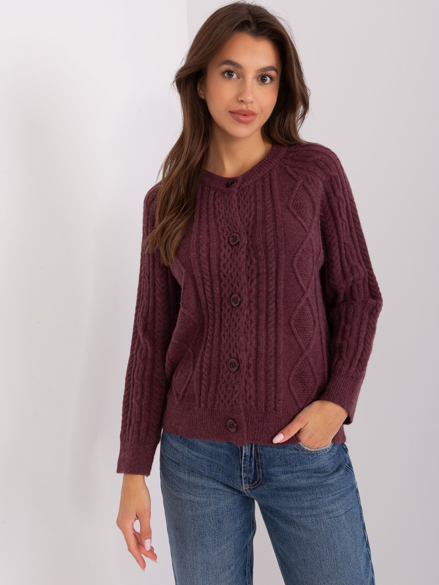 Tmavofialový prepínací sveter -AT-SW-2346-2.99P-dark purple Veľkosť: ONE SIZE