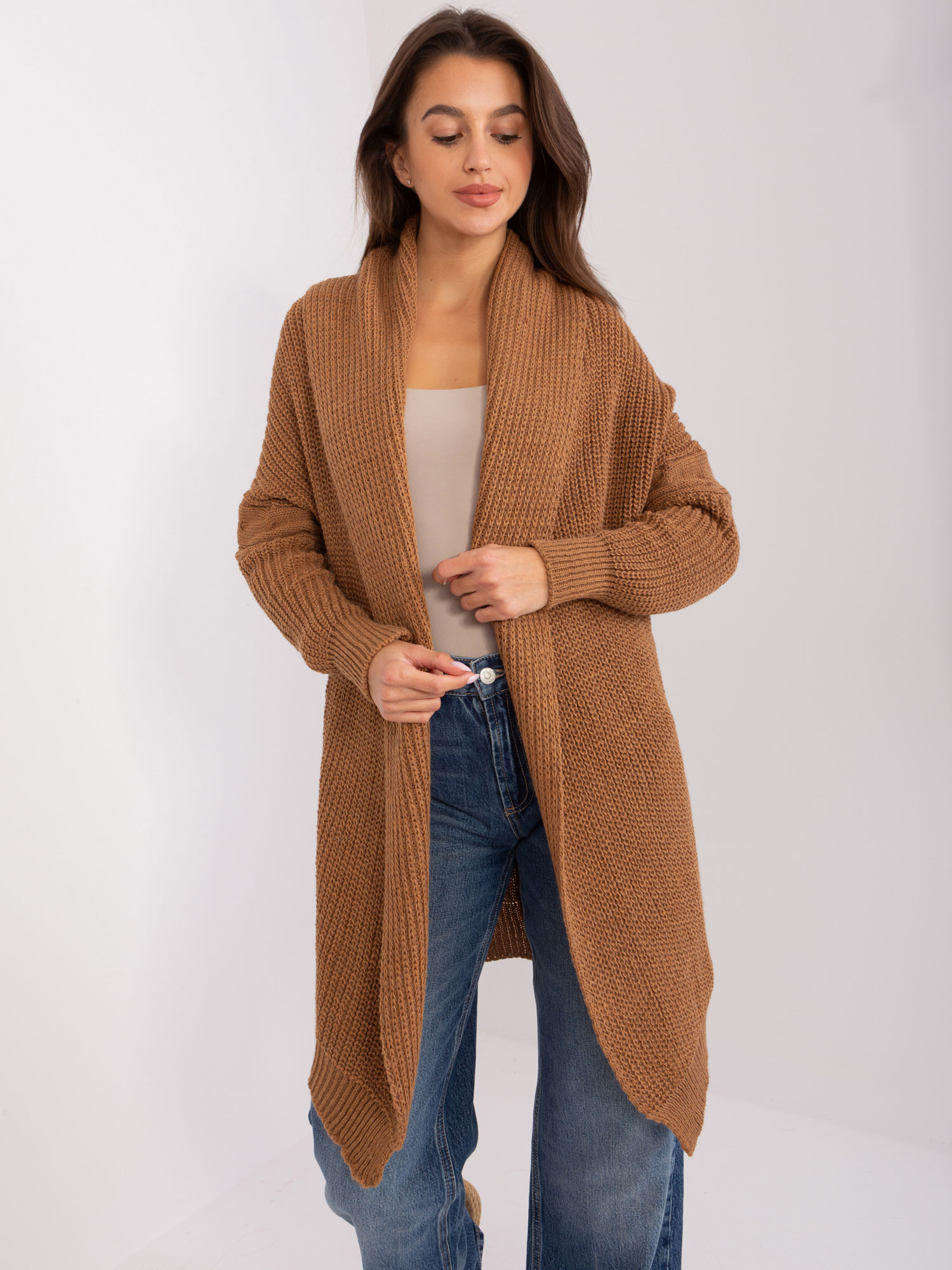 Hnedý pletený kardigán TW-SW-BI-305.99P-brown Veľkosť: ONE SIZE