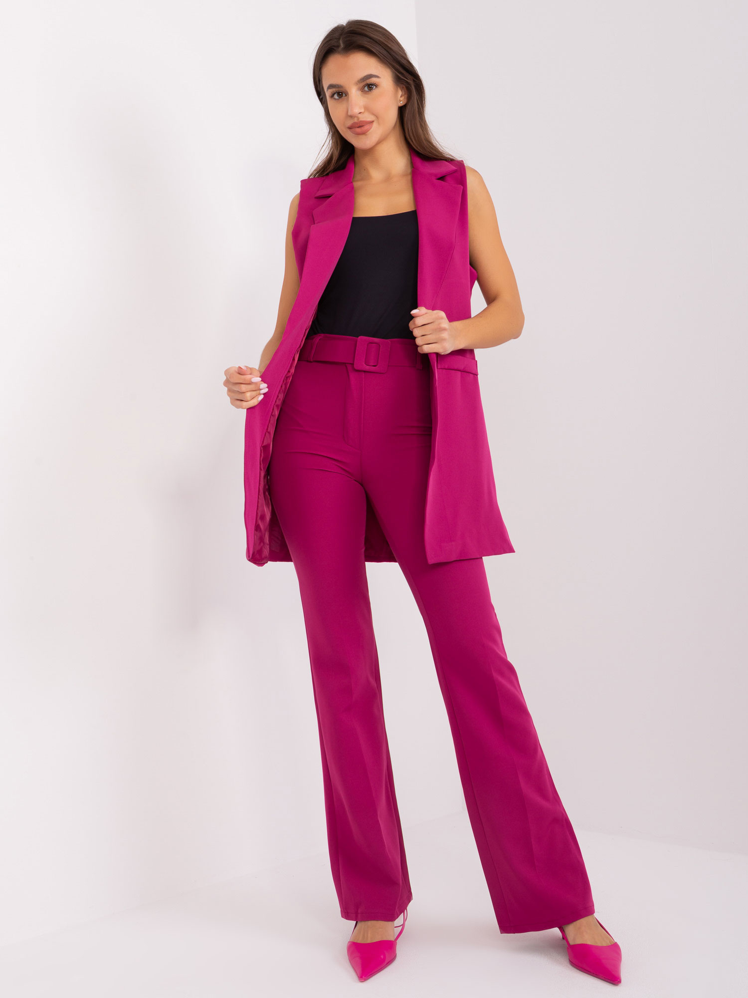 Fuchsiový elegantný komplet nohavíc a vesty DHJ-KMPL-5069.16X-purple Veľkosť: S