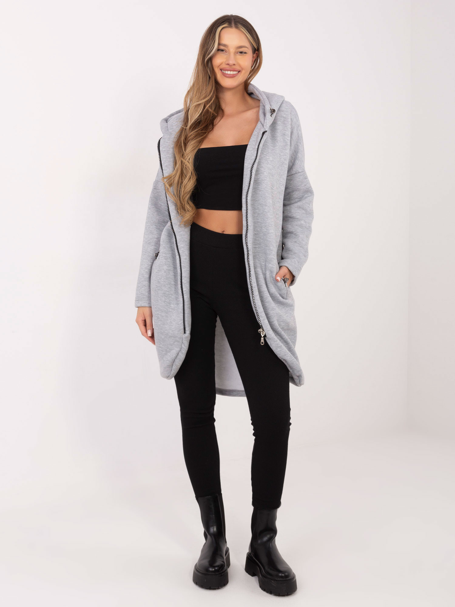 Svetlosivá dámska dlhá mikina na zips RV-BL-4858-1.99P-gray Veľkosť: S/M