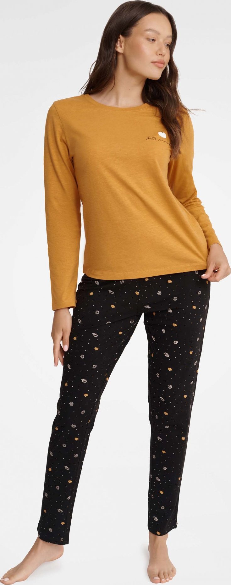 Čierno-horčicové jesenné dámske pyžamo - Pumpkin 40932-18X Veľkosť: 2XL