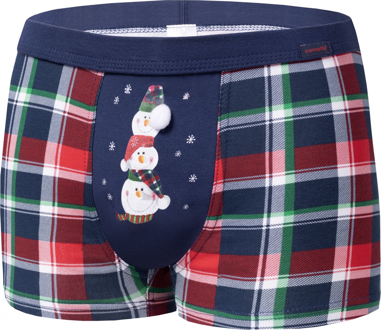 Tmavomodré kárované vianočné boxerky - Snehuliak 007/71 Veľkosť: XL