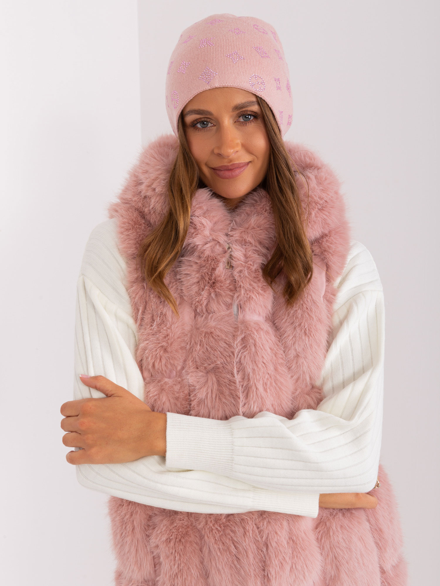 Púdrová vzorovaná čiapka AT-CZ-2325.85-pink Veľkosť: ONE SIZE