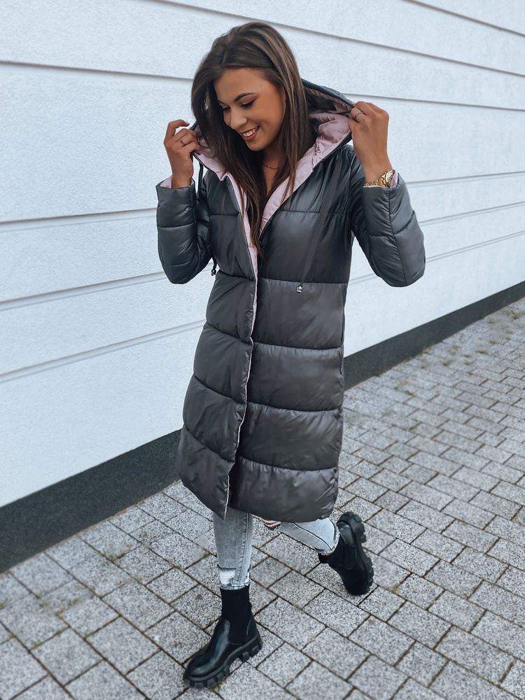 Sivo-fialový obojstranný dlhý kabát KERMIT TY2863 Veľkosť: M