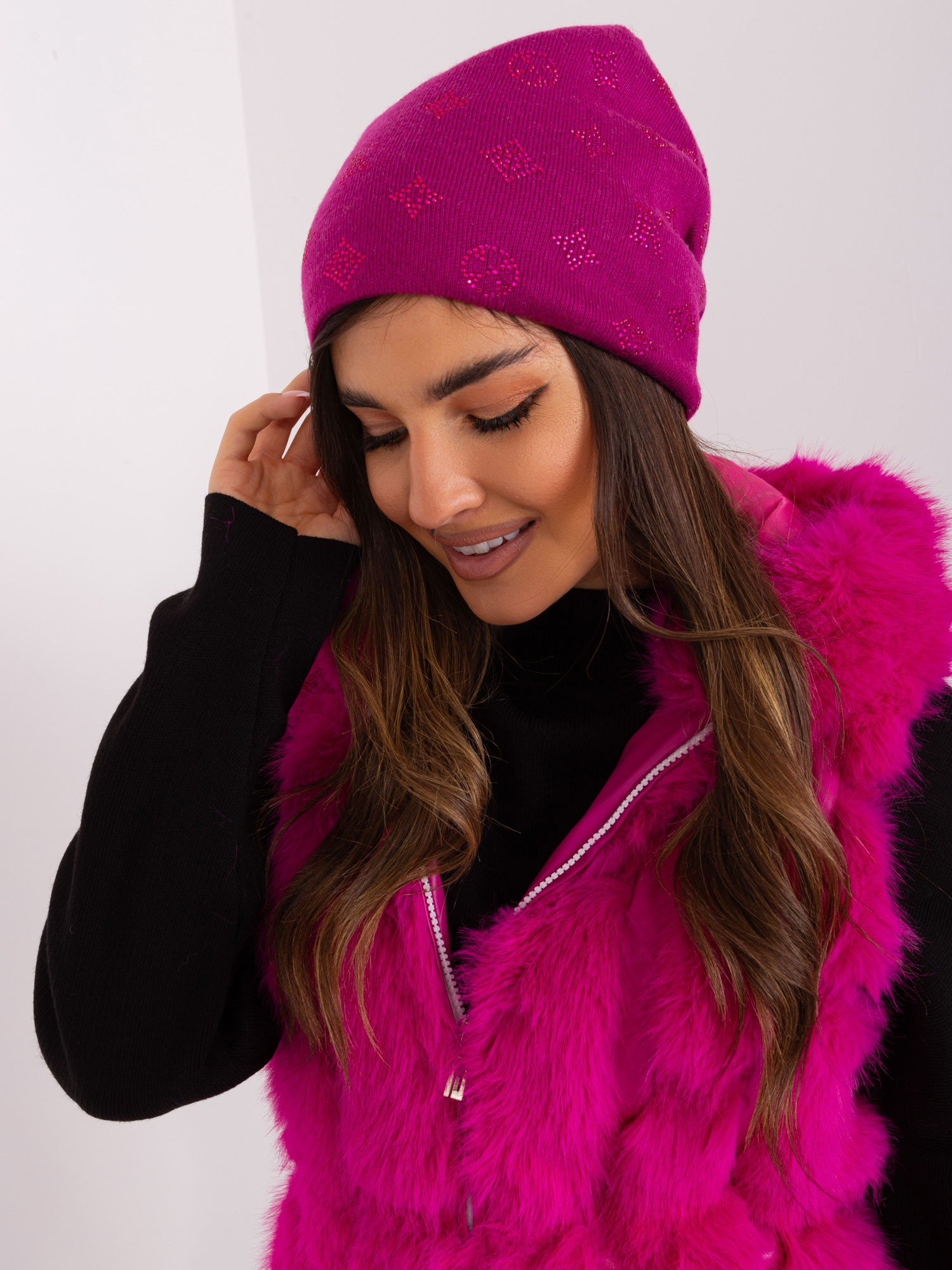 Fuchsiová vzorovaná čiapka AT-SK-2325.86-fuchsia Veľkosť: ONE SIZE