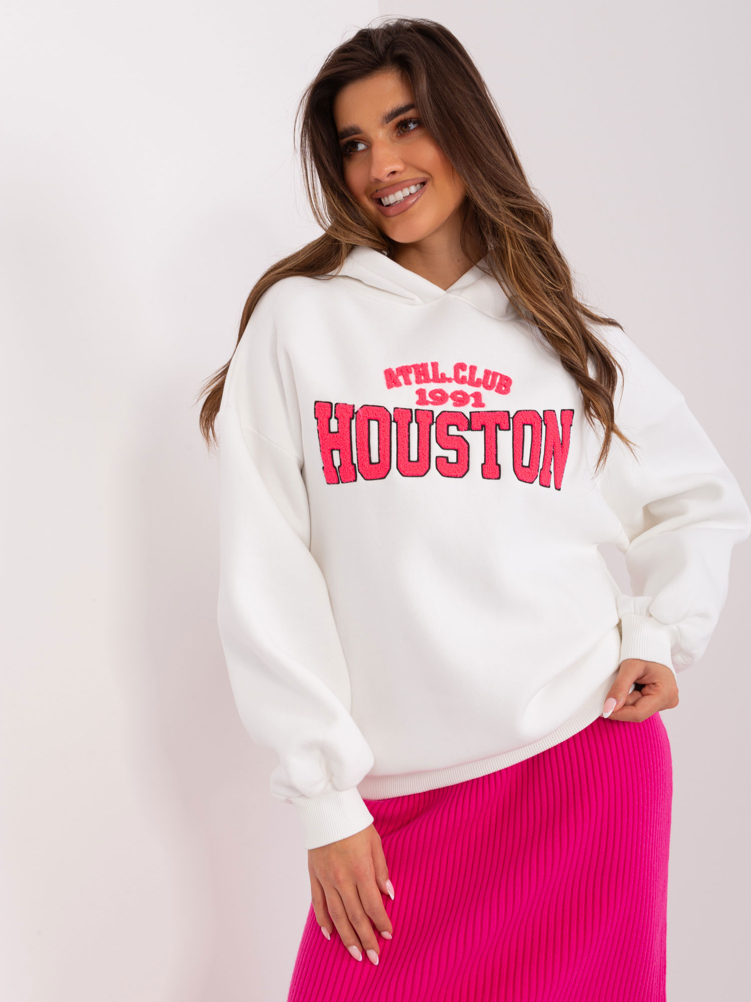 Biela mikina s kapucňou a nápisom HOUSTON EM-BL-656-2.13X-white Veľkosť: ONE SIZE