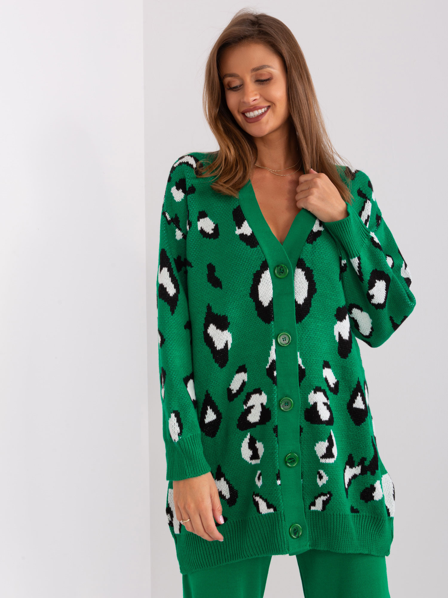 Zelený kardigán so zvieracím vzorom BA-SW-0233.03P-green Veľkosť: ONE SIZE