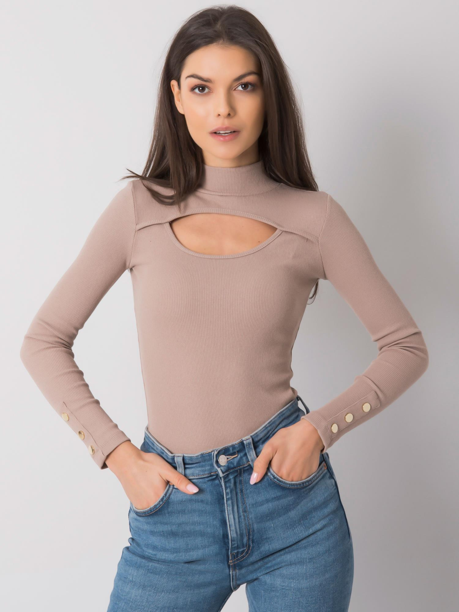 Béžové dámske tričko s prestrihom RV-BZ-7259.20-beige Veľkosť: L
