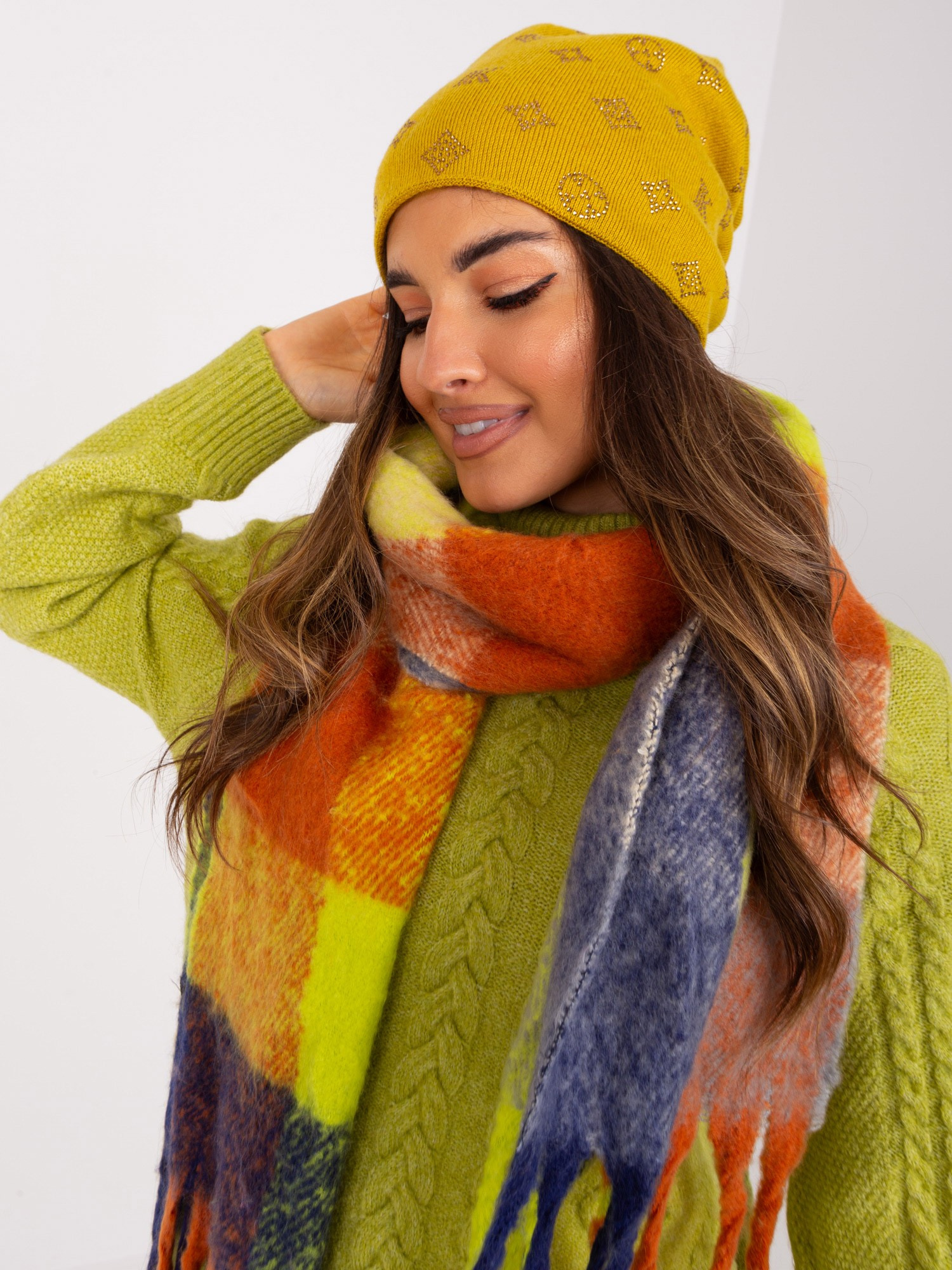 Horčicová čiapka so vzorom -AT-SK-2325.86-olive Veľkosť: ONE SIZE