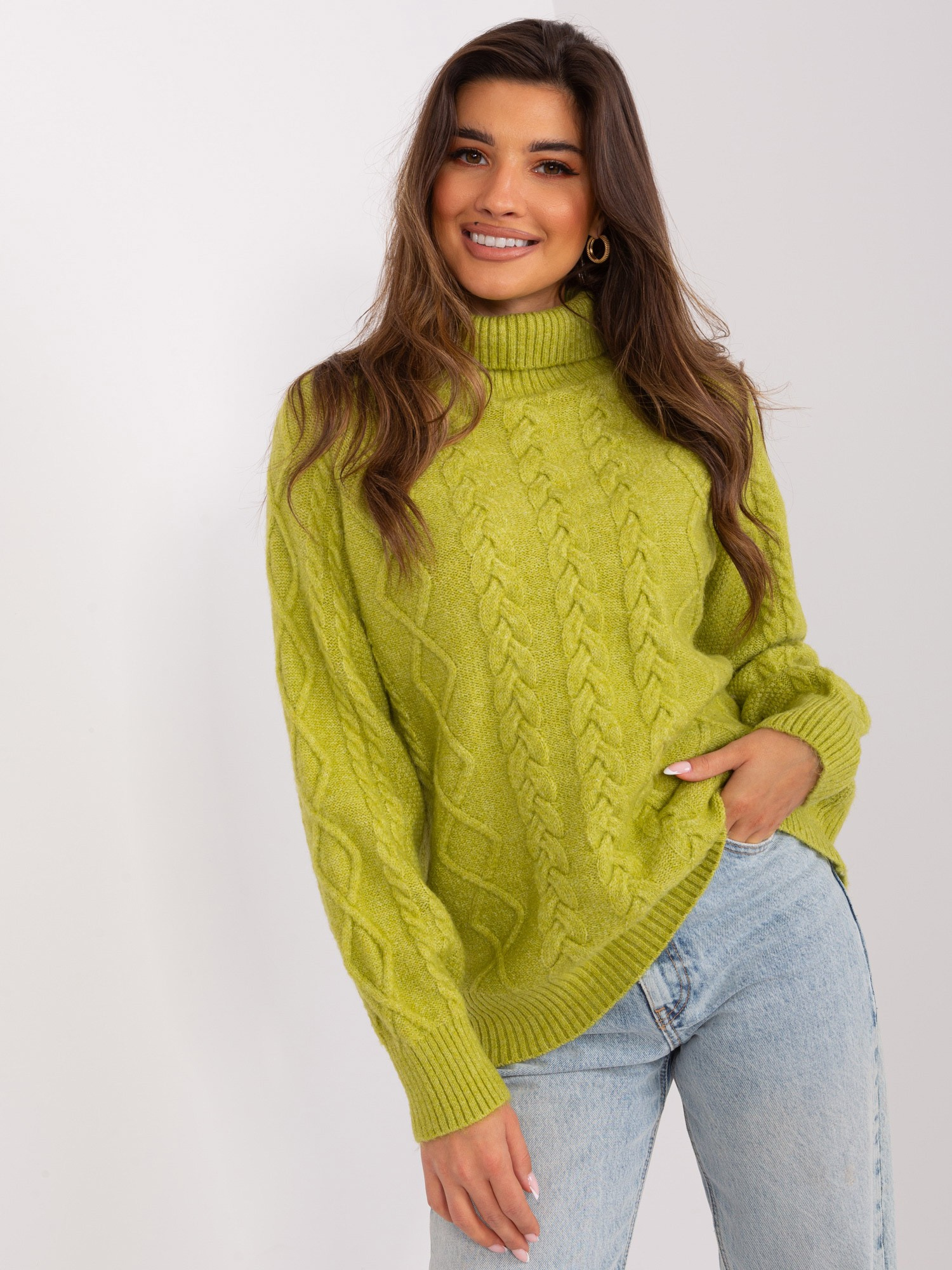 Limetkový rolák s vrkočovým vzorom AT-SW-2355-2.30X-light green Veľkosť: ONE SIZE