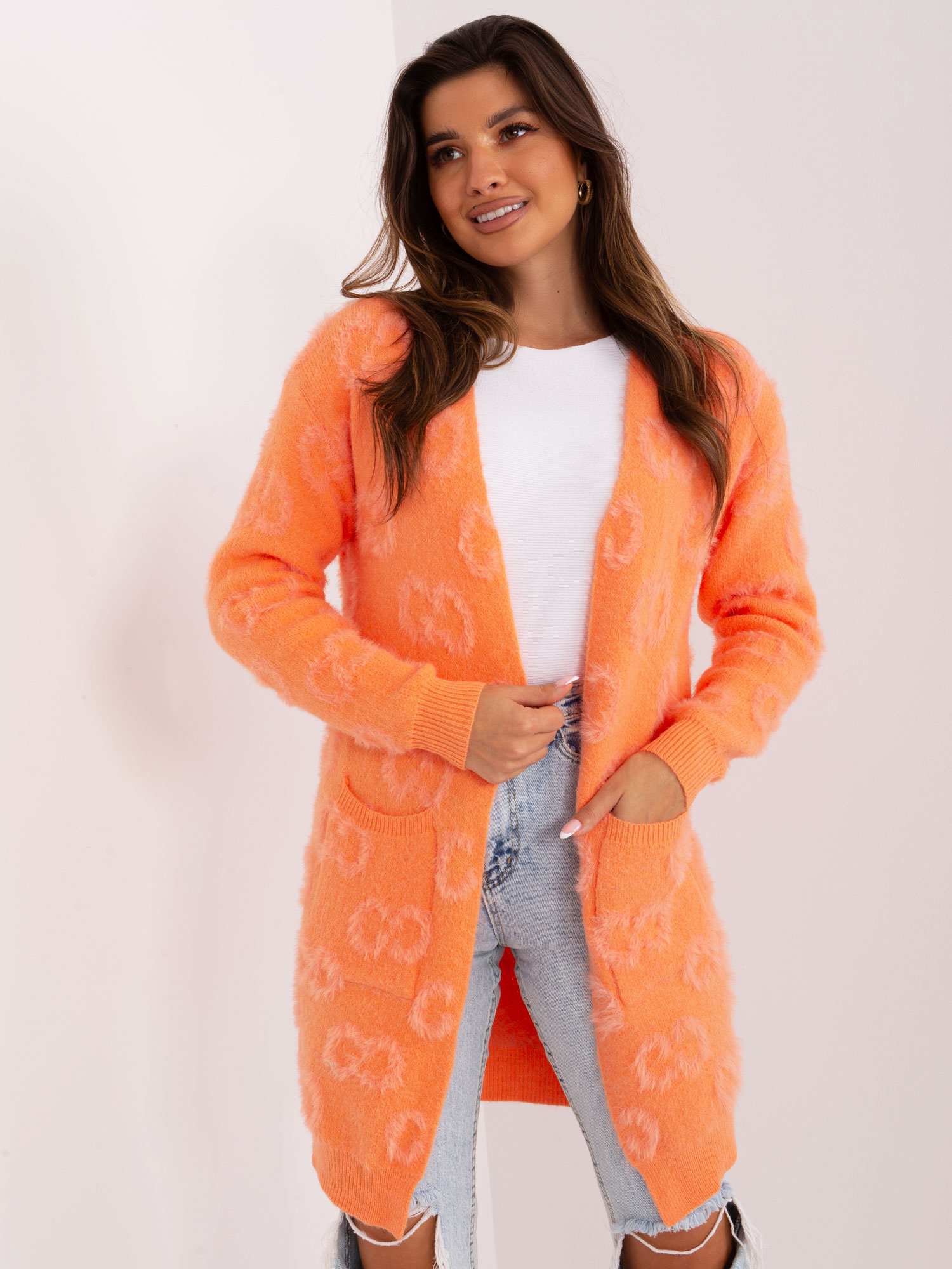 Oranžový kardigán so vzormi AT-SW-234502.38X-orange Veľkosť: ONE SIZE