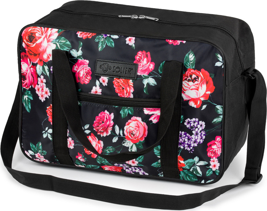 SOLIER čierna cestovná batožina STB01 KWIATY 2) Veľkosť: ONE SIZE