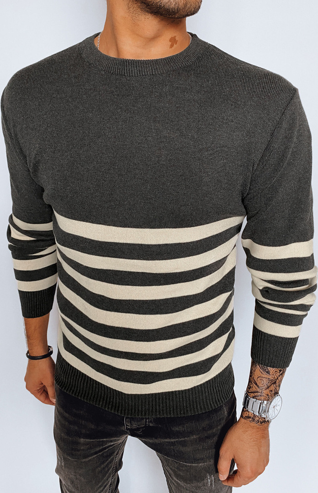 Tmavosivý pánsky sveter s pruhmi WX2133 Veľkosť: XL/2XL