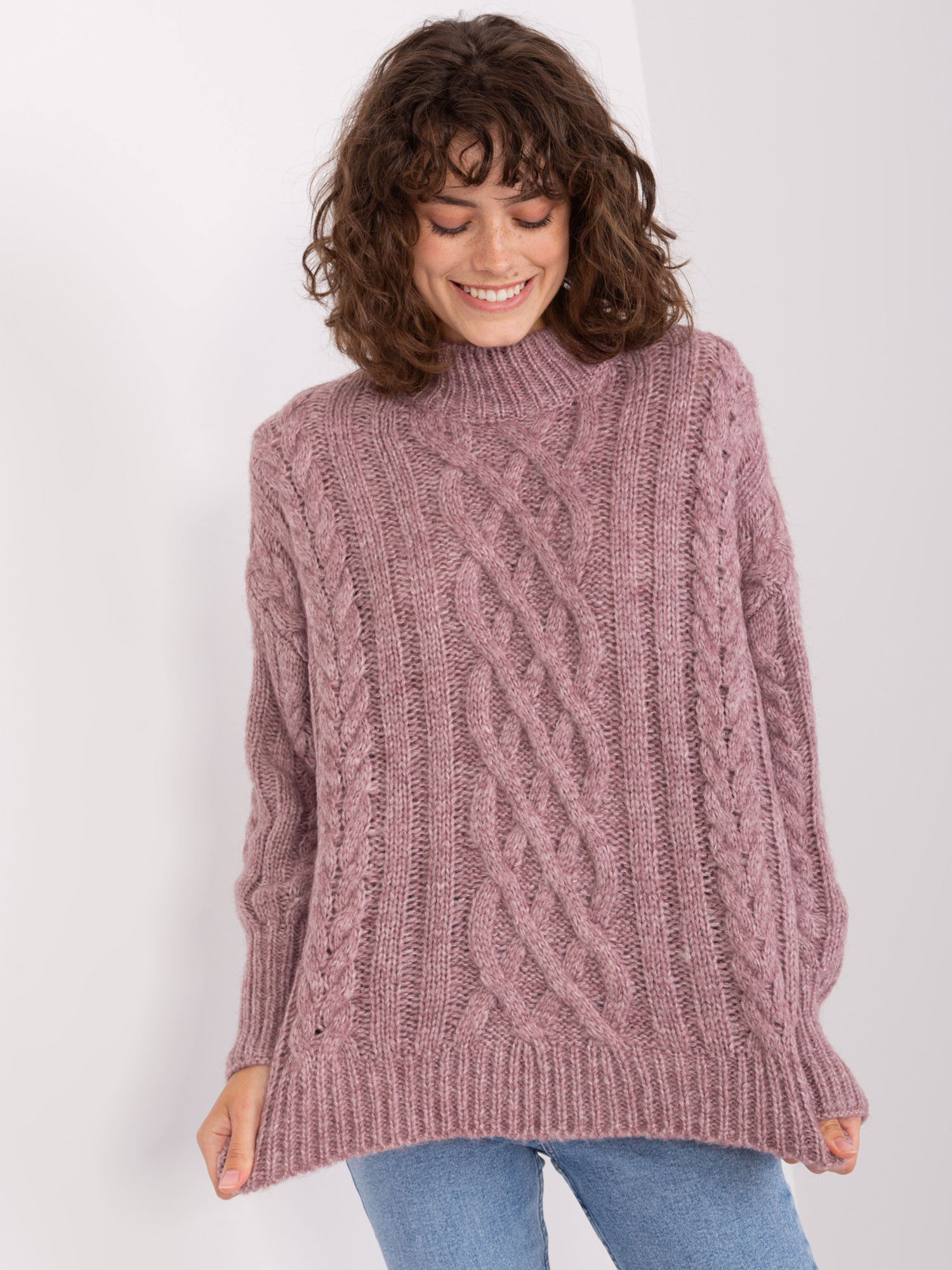 Tmavofialový pletený sveter -AT-SW-2363-2.30-purple Veľkosť: ONE SIZE