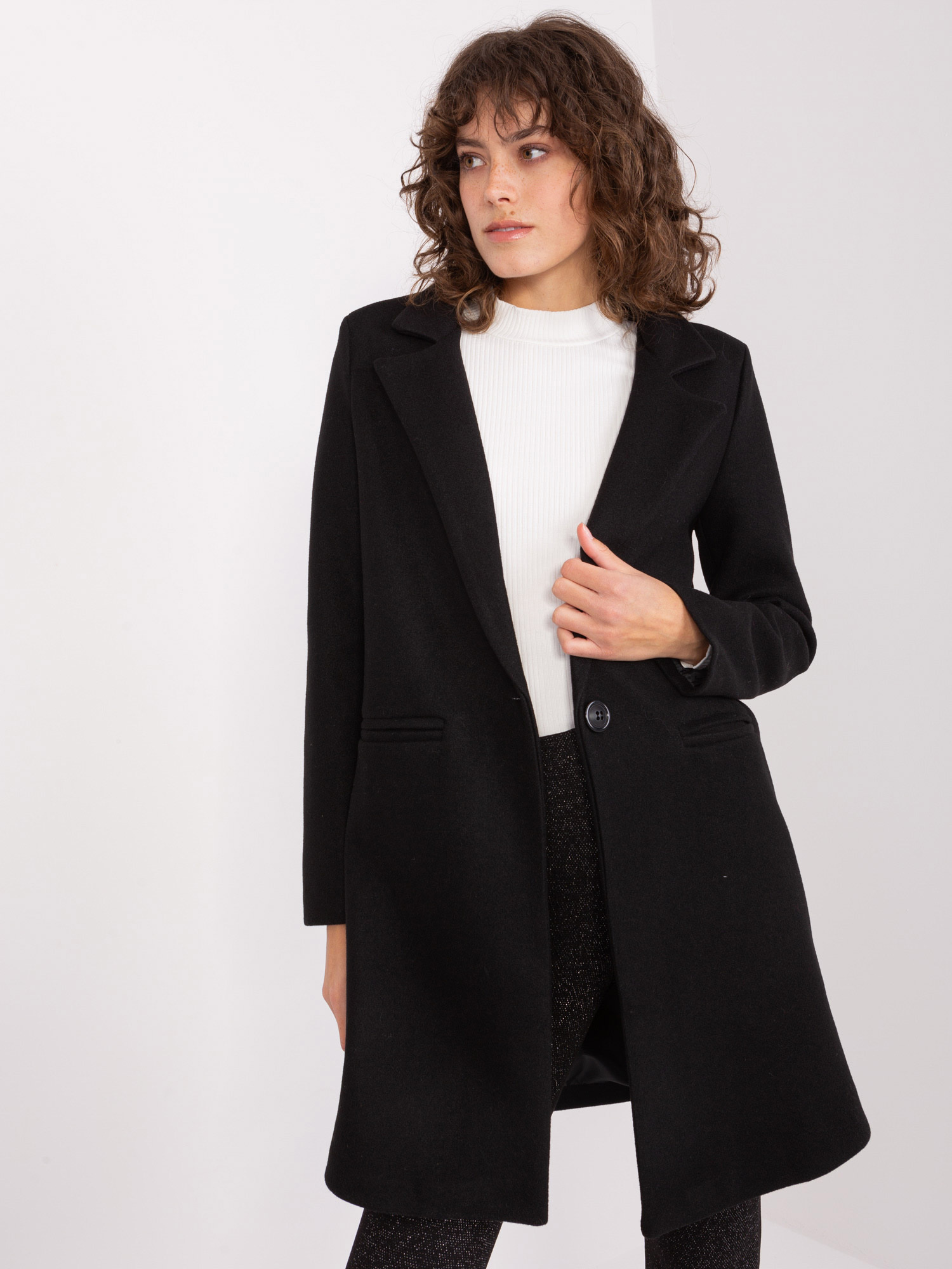Čierny jesenný kabát TW-PL-BI-23314.00P-black Veľkosť: S