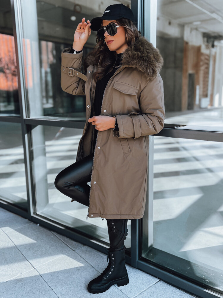 Khaki zimná parka s kožušinovým golierom MARBLIS TY3929 Veľkosť: S