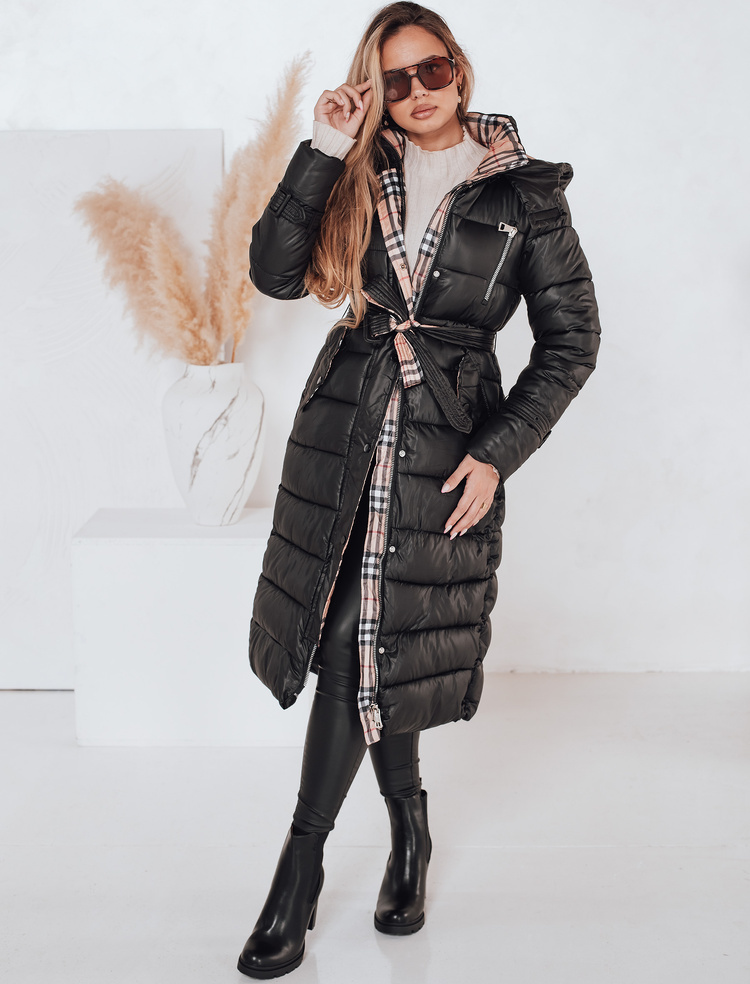 Čierny dlhý prešívaný kabát SPRUCE TY4001 Veľkosť: XL
