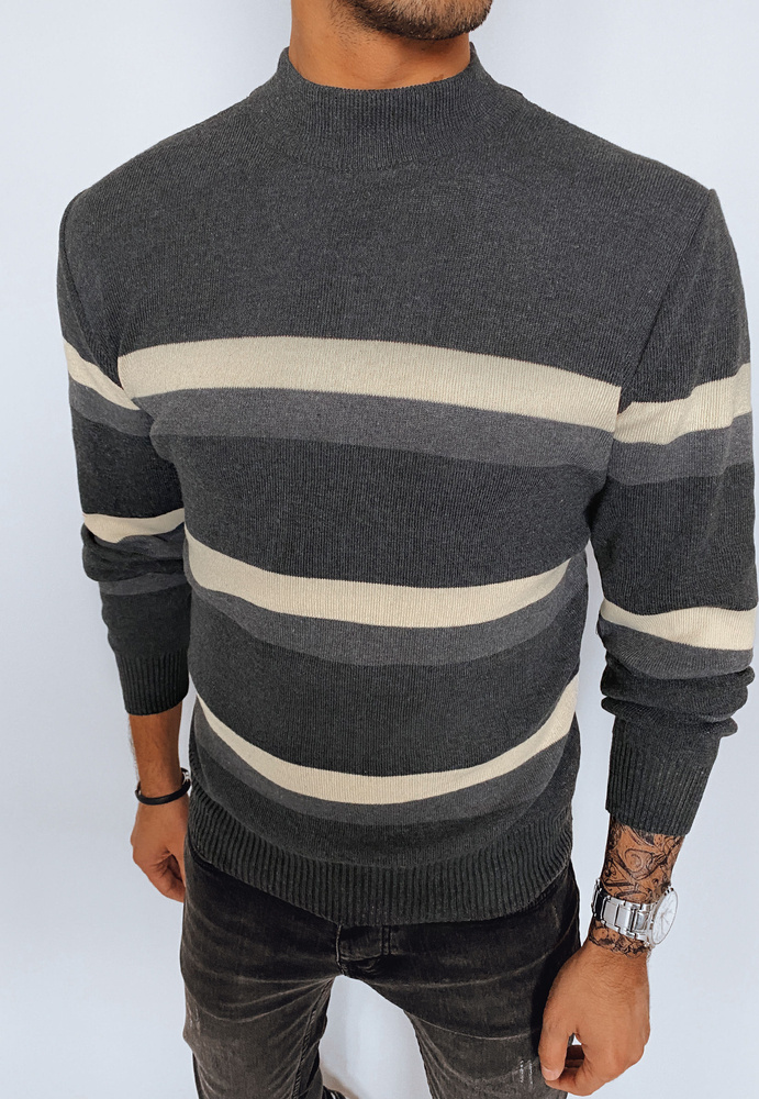 Tmavosivý pruhovaný pánsky sveter s rolákom WX2128 Veľkosť: 2XL/3XL