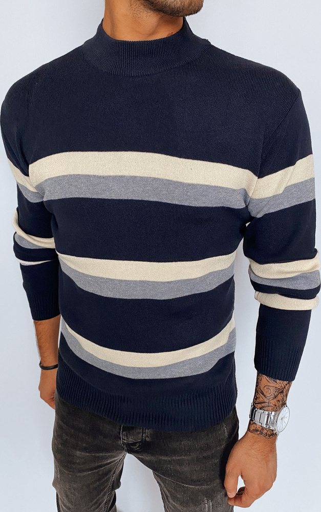 Pánsky sveter s rolákom - tmavomodrá/sivá/biela WX2126 Veľkosť: XL/2XL