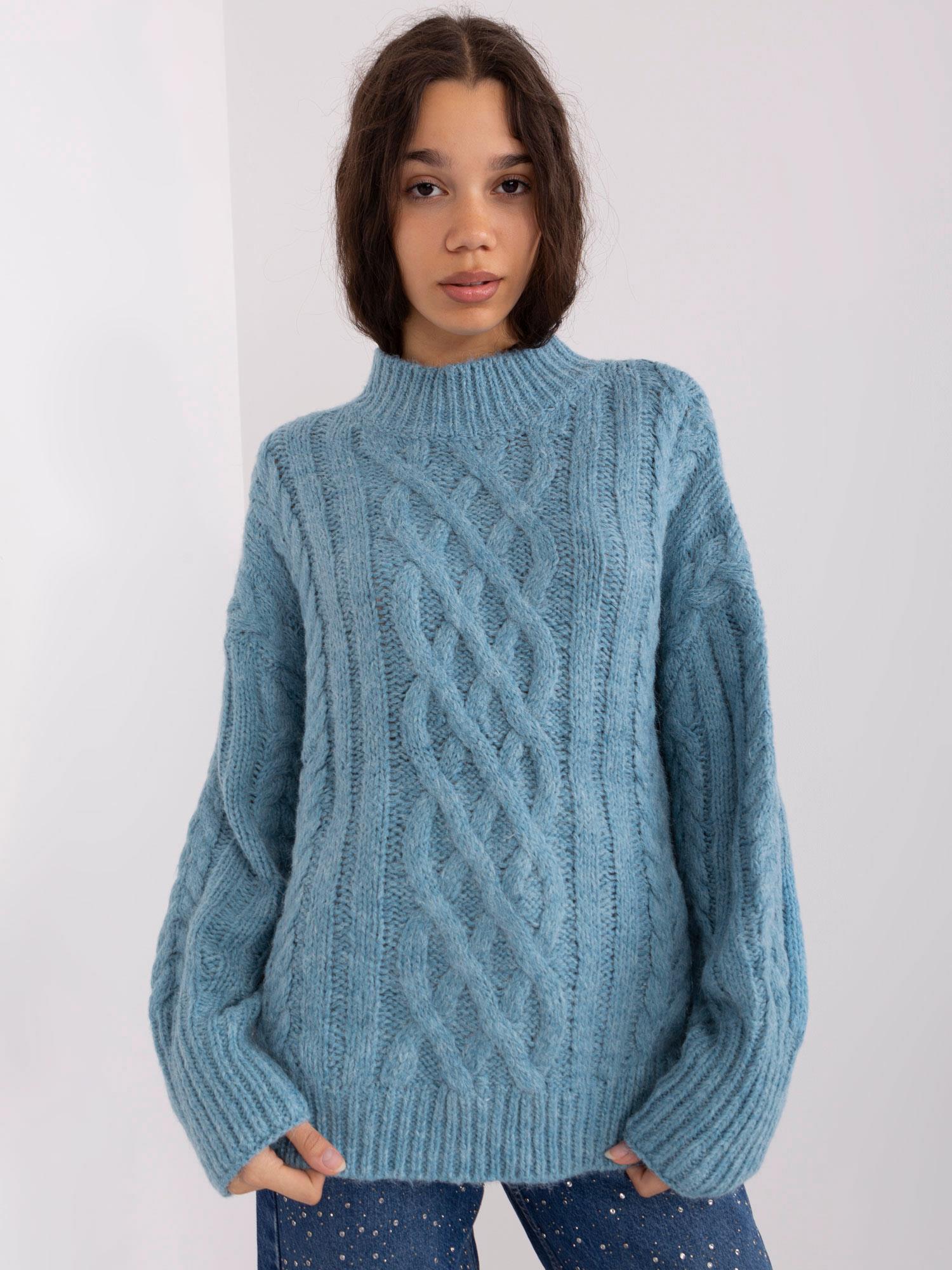 Tyrkysový pletený sveter AT-SW-2363-2.30-blue Veľkosť: ONE SIZE