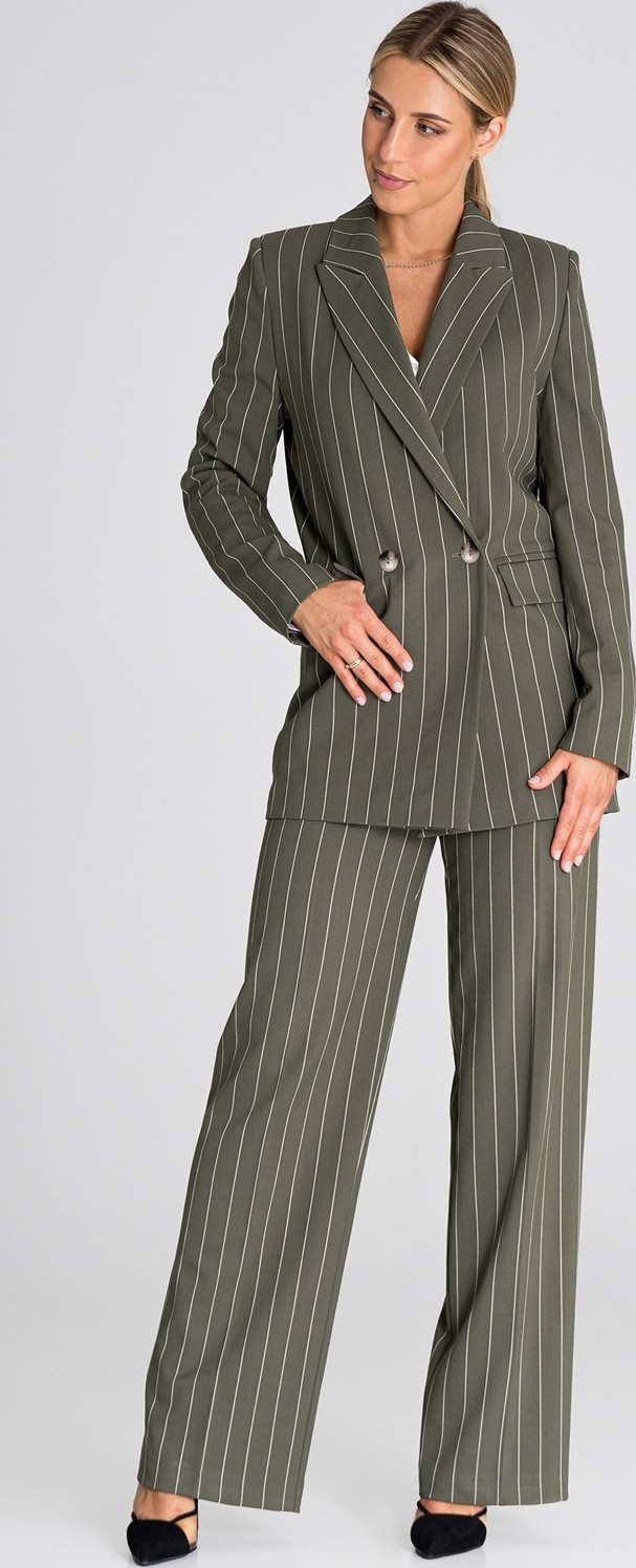 Khaki pruhované elegantné sako M951 olive Veľkosť: S