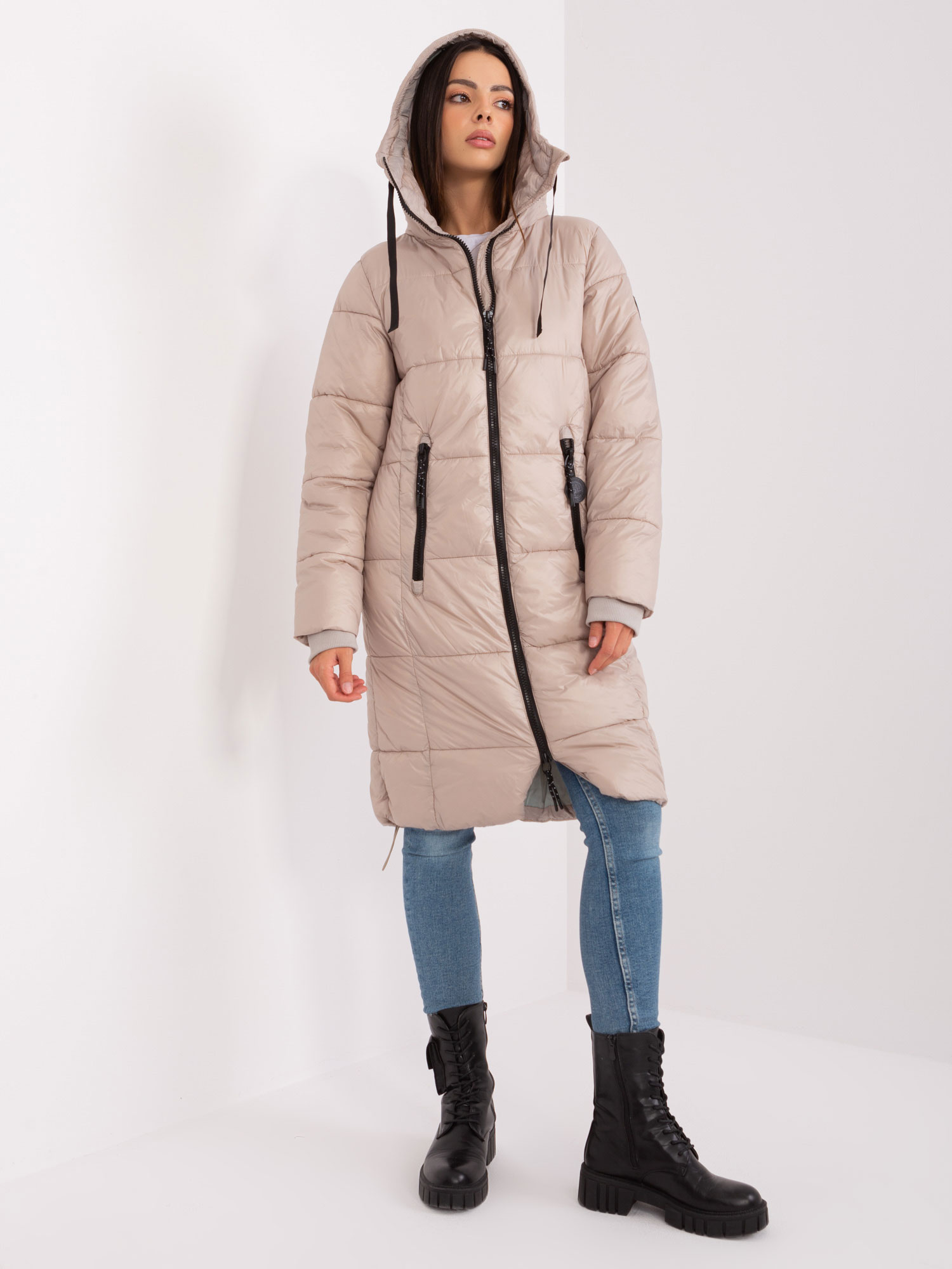 Béžová prešívaná zimná bunda D50048X44518B3-beige Veľkosť: L