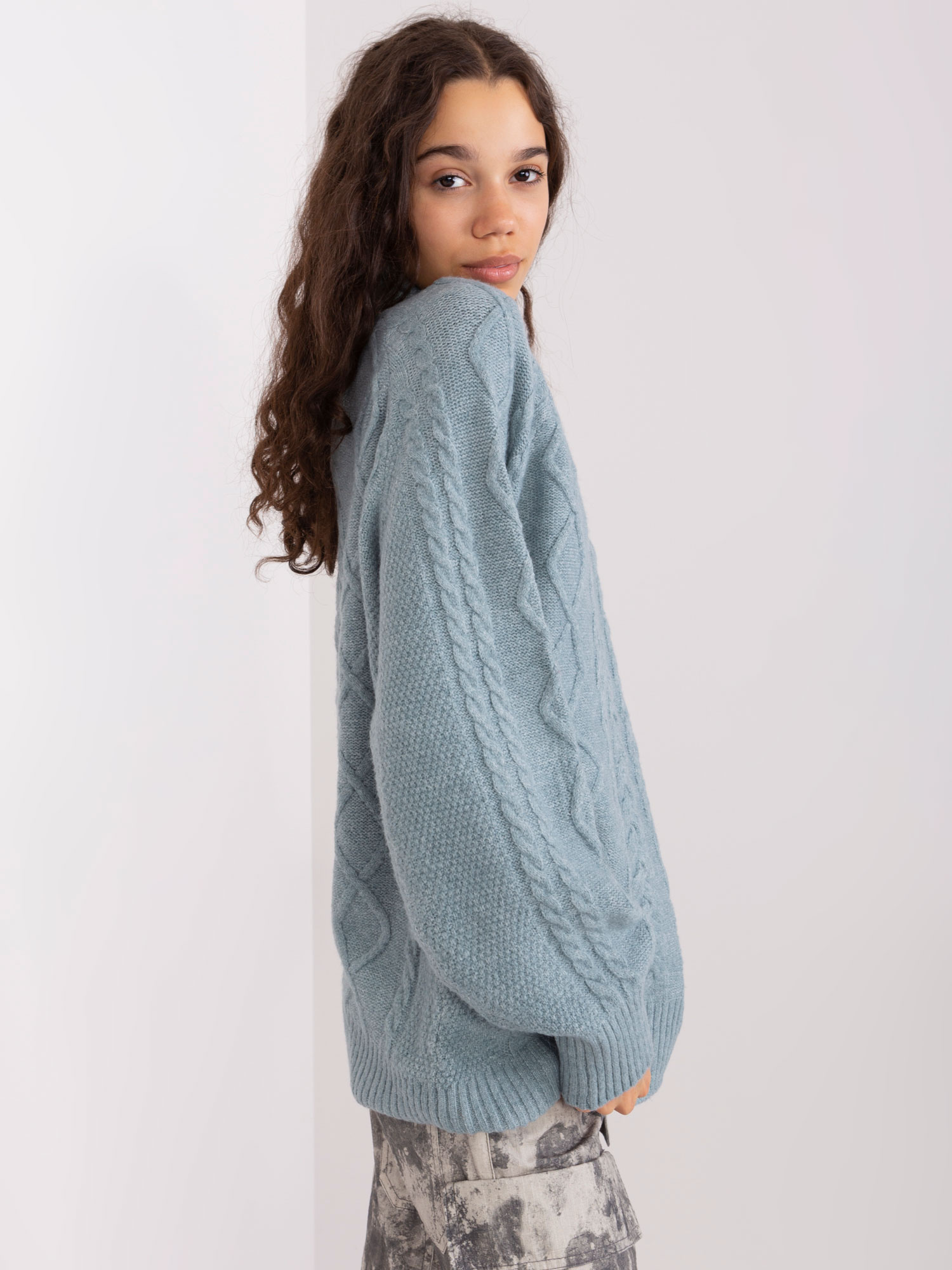 Modro-sivý rolák s vrkôčikovým vzorom -AT-SW-2355-2.12P-grey-blue Veľkosť: ONE SIZE