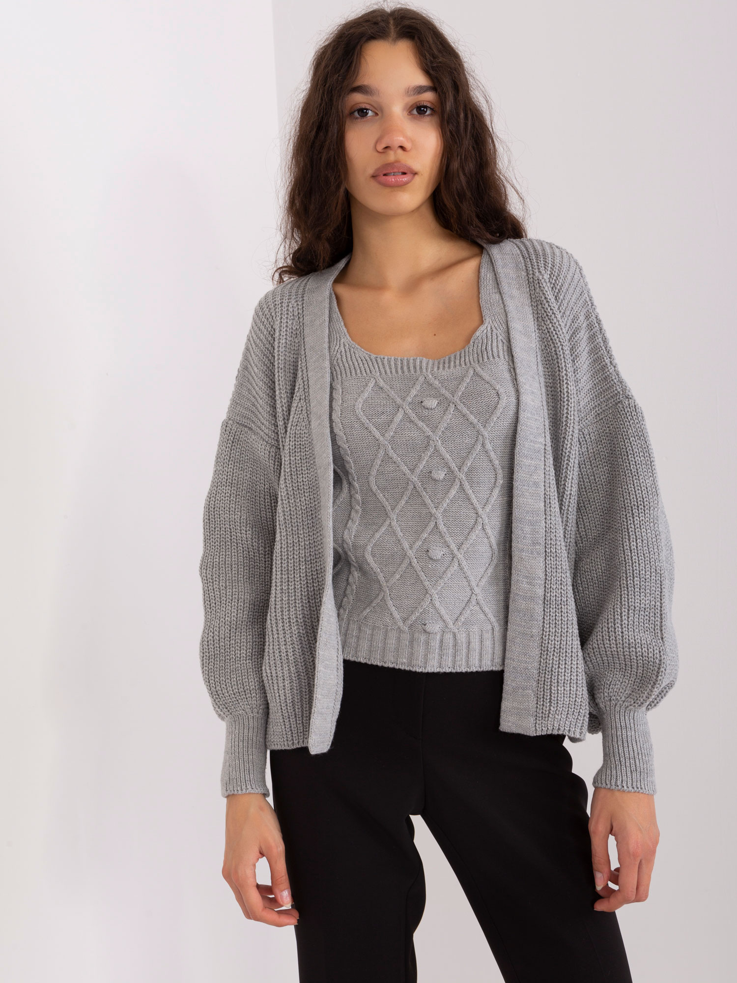 Sivý pletený komplet topu a svetra -BA-KMPL-8019.20-grey Veľkosť: ONE SIZE