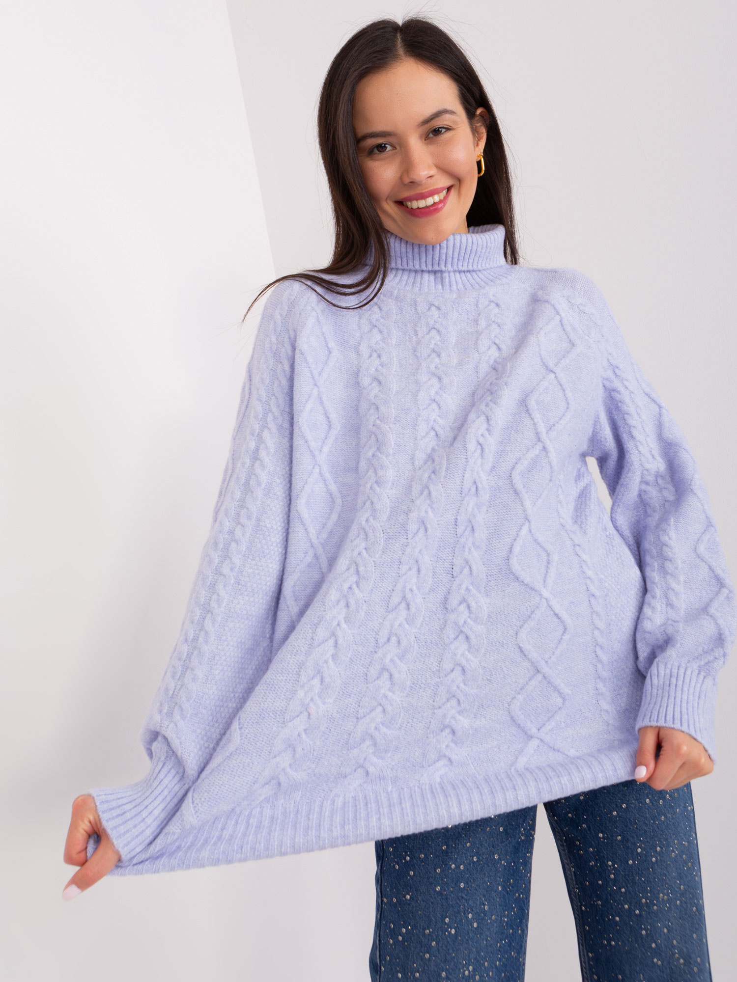 Svetlomodrý rolák s vrkočovým vzorom -AT-SW-2355-2.12P-light purple Veľkosť: ONE SIZE