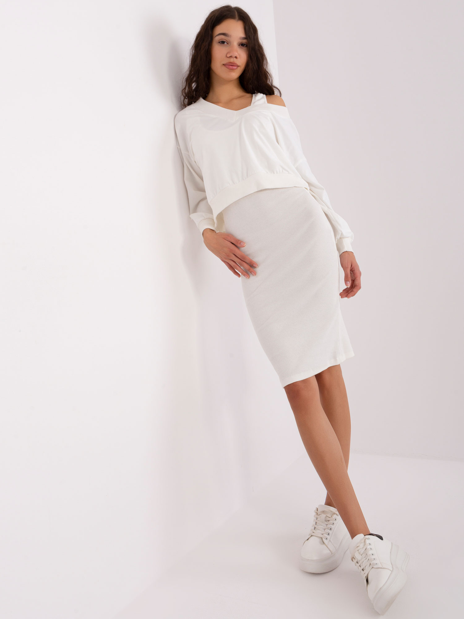 Smotanový komplet šiat a mikiny EM-KMPL-819-2.64P-ecru Veľkosť: ONE SIZE