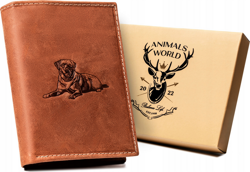 Always Wild Hnedá kožená peňaženka s razbou psa A153 [DH] N4-CHM-DOG-2 Veľkosť: ONE SIZE