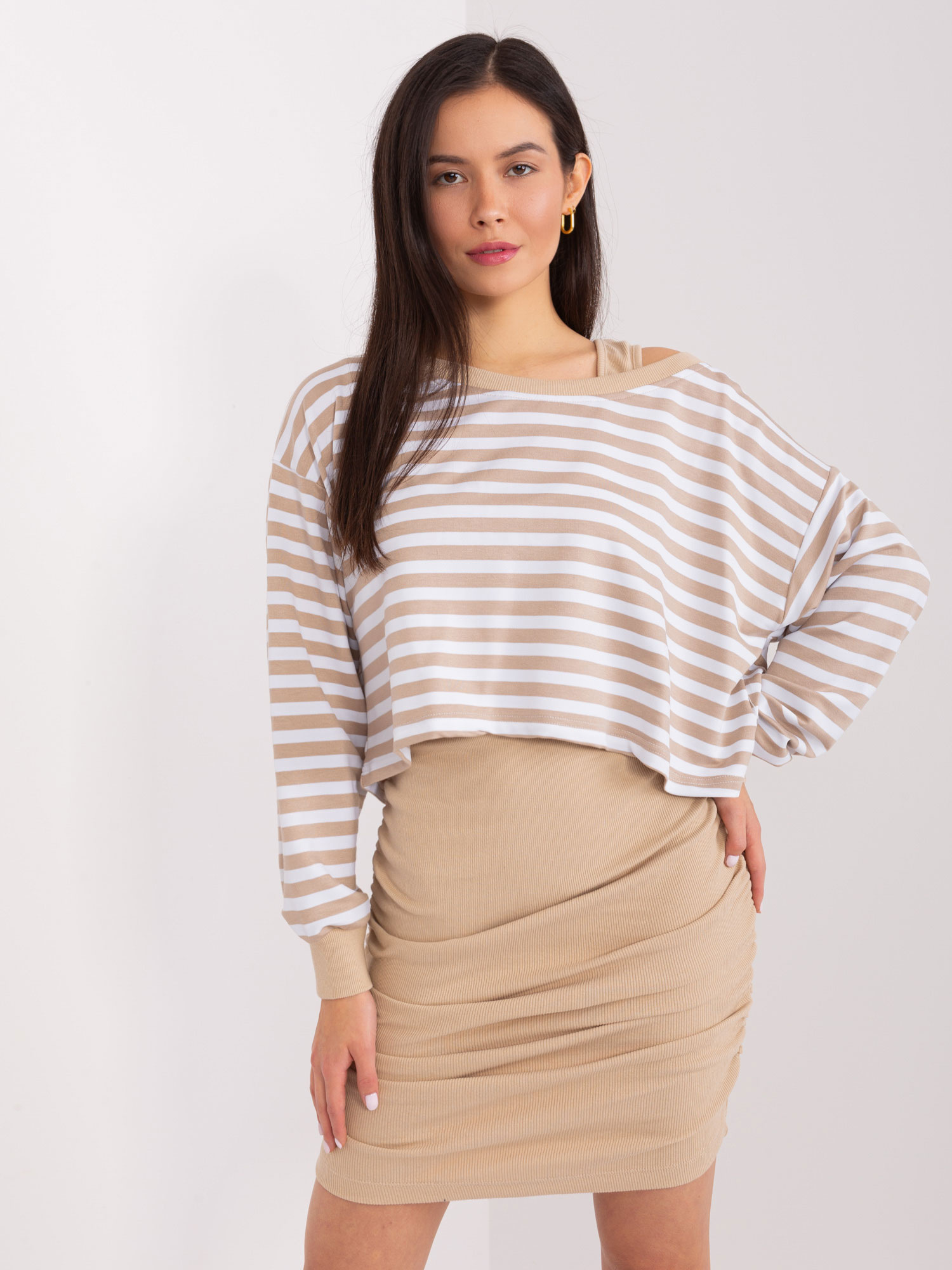 Bielo-béžová súprava šiat a pruhovanej blúzky -EM-KMPL-837.57P-white-beige Veľkosť: ONE SIZE