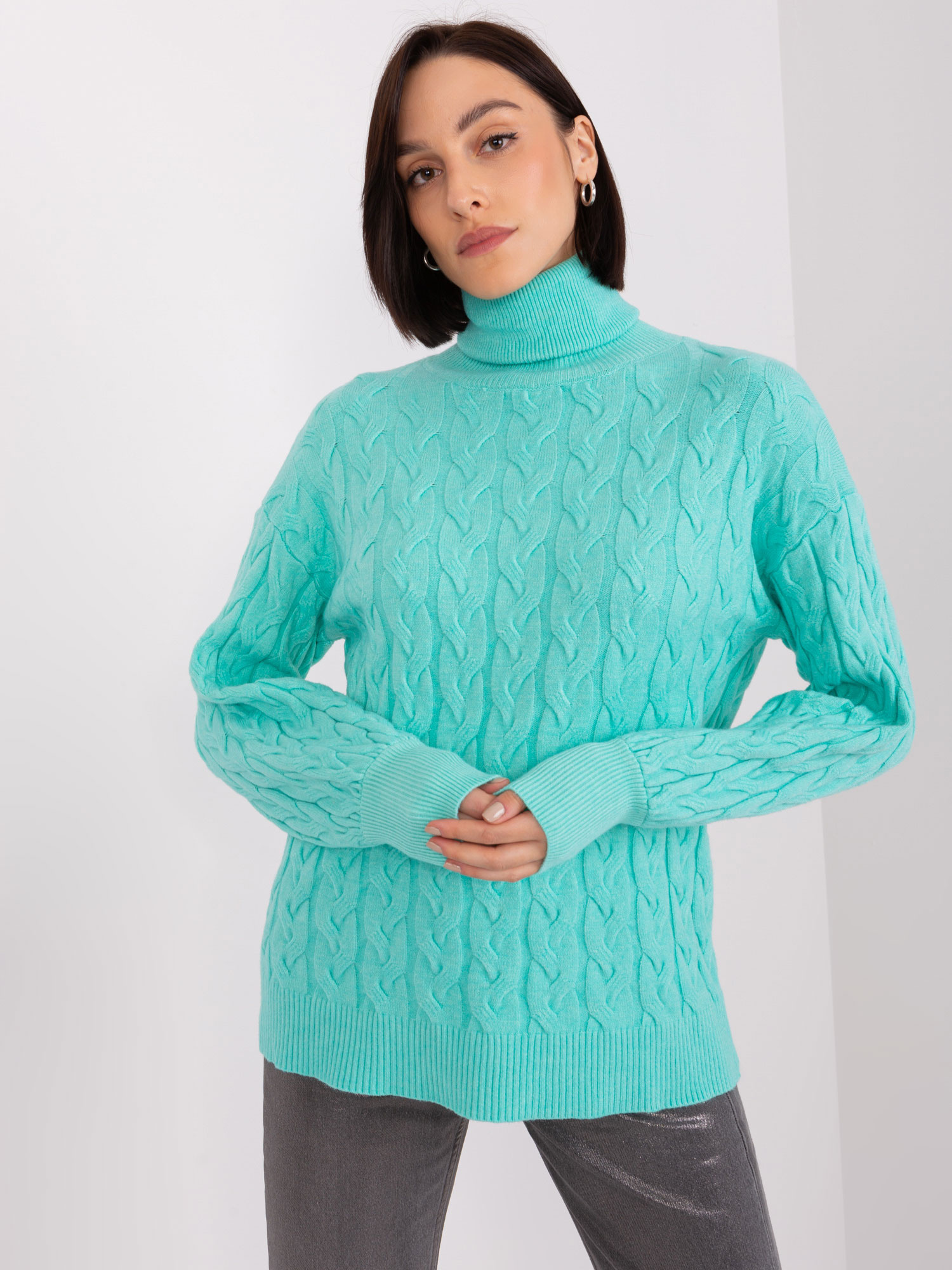 Mintový rolák s vrkočovým vzorom AT-SW-2348.88-mint Veľkosť: ONE SIZE