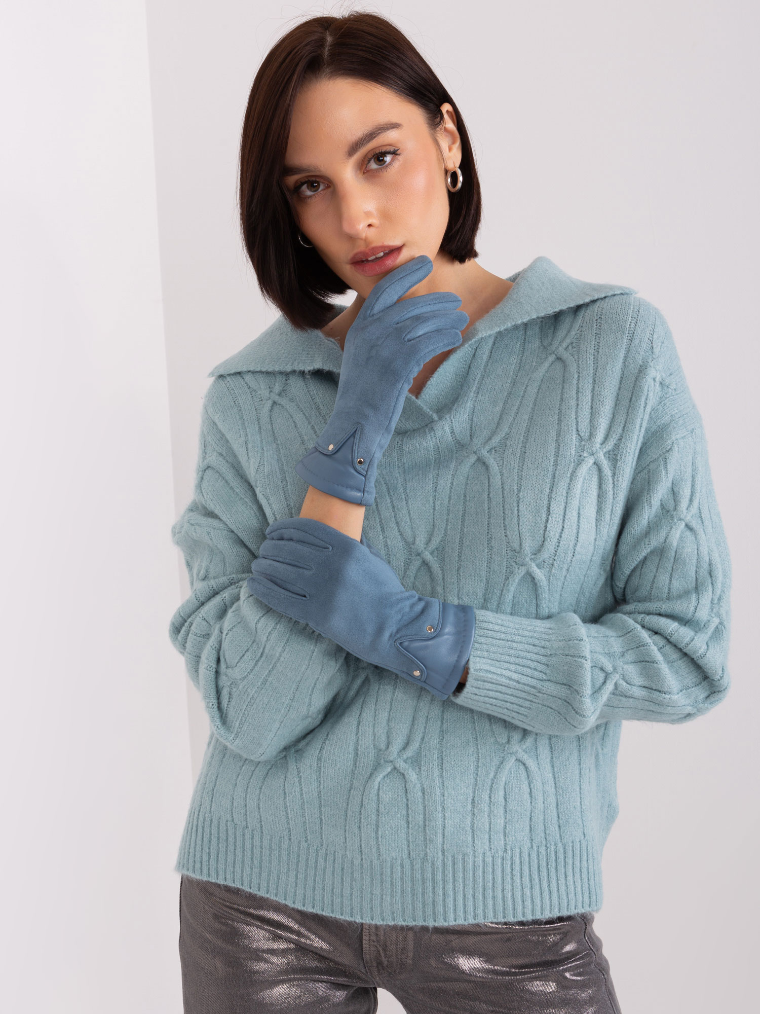 Modré elegantné rukavice AT-RK-239507.94P-blue Veľkosť: L/XL